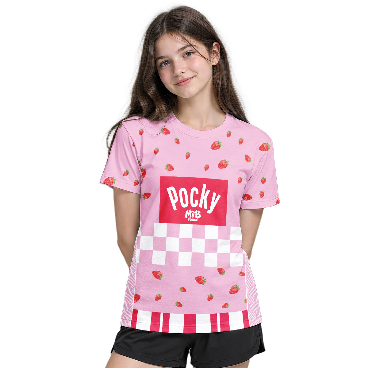 Pink Pocky Candy Youth Short Sleeve Mountain Bike Jersey – Girl Lifestyle View