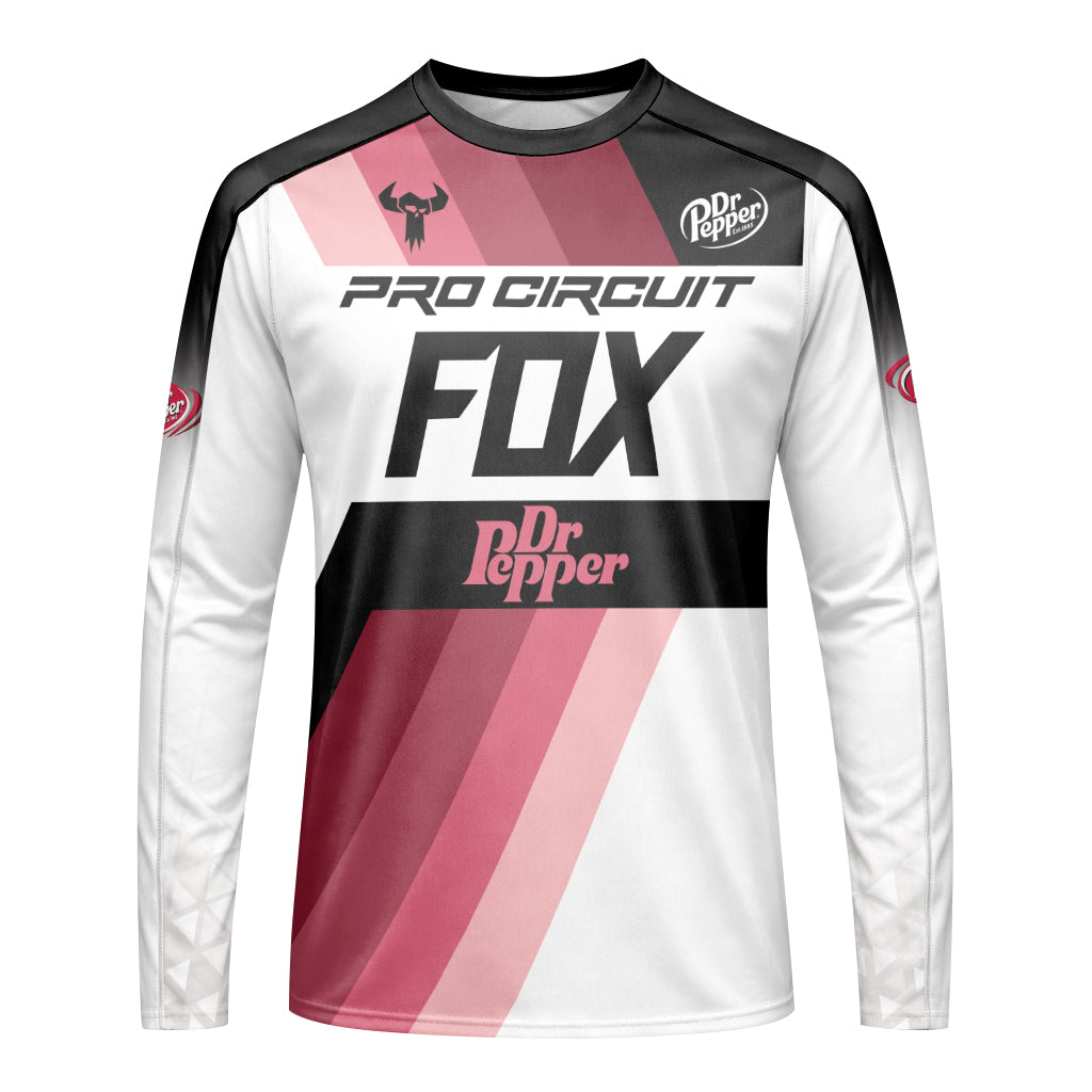 Pro Circuit Dr Pepper Retro Pink Black Youth Long Sleeve Motocross Jersey – Front View Mockup
