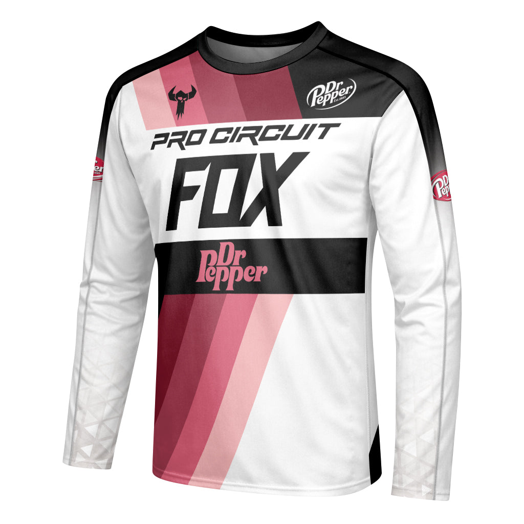 Pro Circuit Dr Pepper Retro Pink Black Youth Long Sleeve Motocross Jersey – Left Side View Mockup