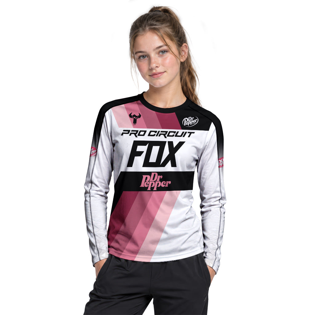 Pro Circuit Dr Pepper Retro Pink Black Youth Long Sleeve Motocross Jersey – Girl Lifestyle View