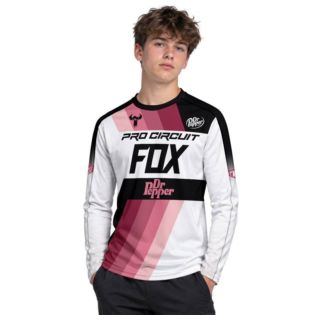 Pro Circuit Dr Pepper Retro Pink Black Youth Long Sleeve Motocross Jersey – Boy Lifestyle View