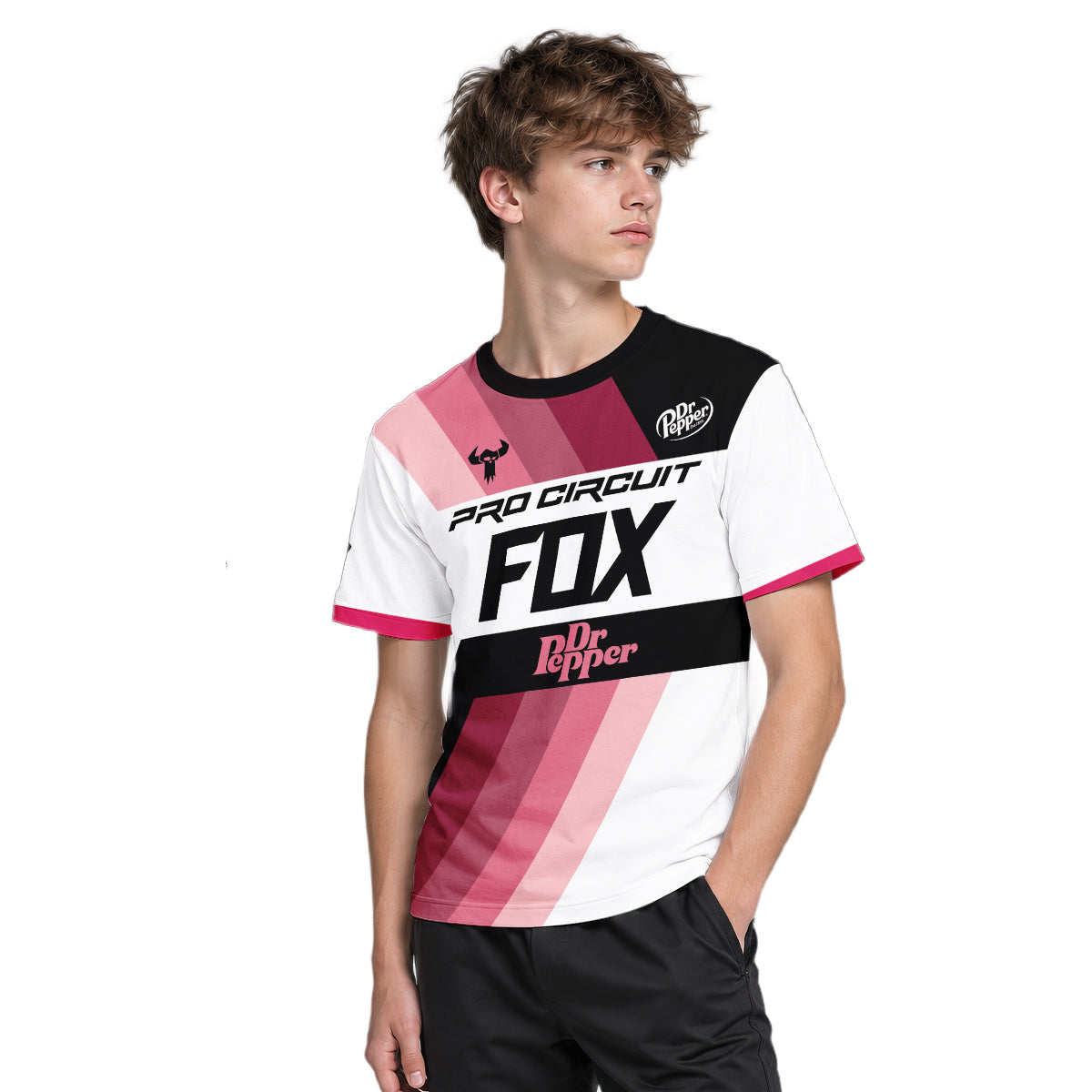 Pro Circuit Dr Pepper Retro Pink Black Youth Short Sleeve Motocross Jersey – Boy Lifestyle View
