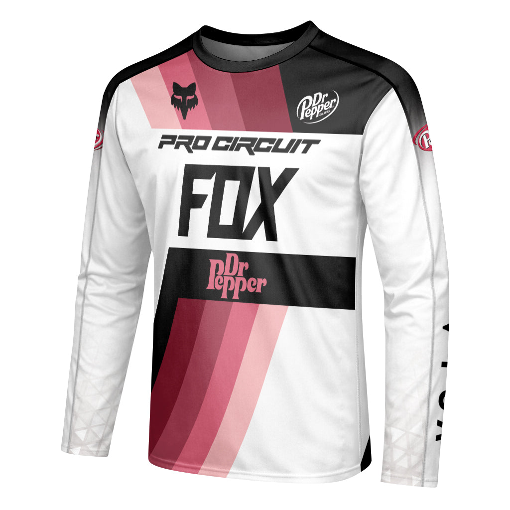 Pro Circuit Fox Dr Pepper Retro Pink Black Long Sleeve Motocross Jersey - left side mockup