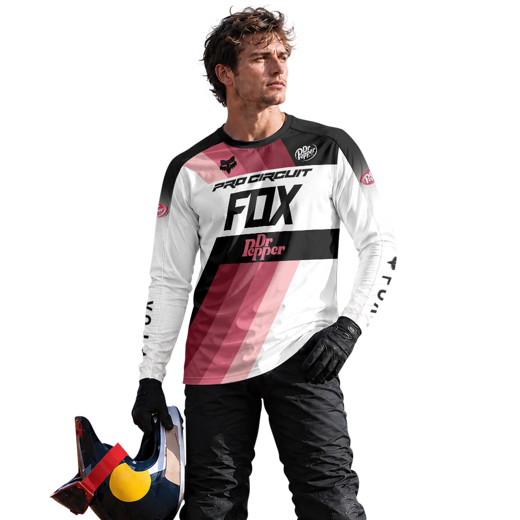 Pro Circuit Fox Dr Pepper Retro Pink Black Long Sleeve Motocross Jersey - lifestyle view