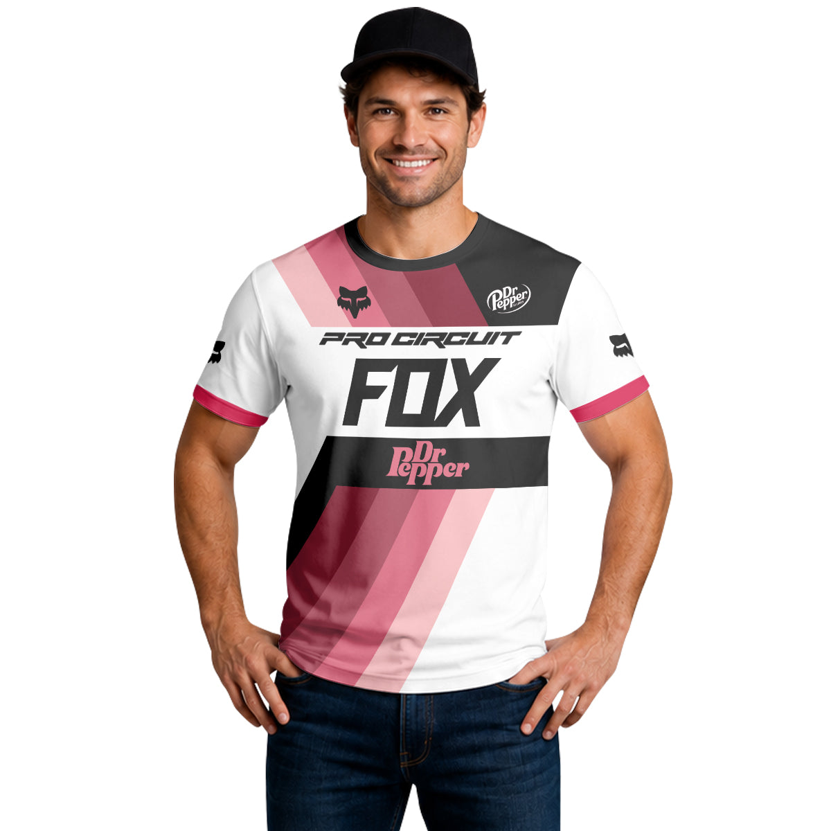 Pro Circuit Fox Dr Pepper Retro Pink Black Short Sleeve Motocross Jersey - lifestyle view