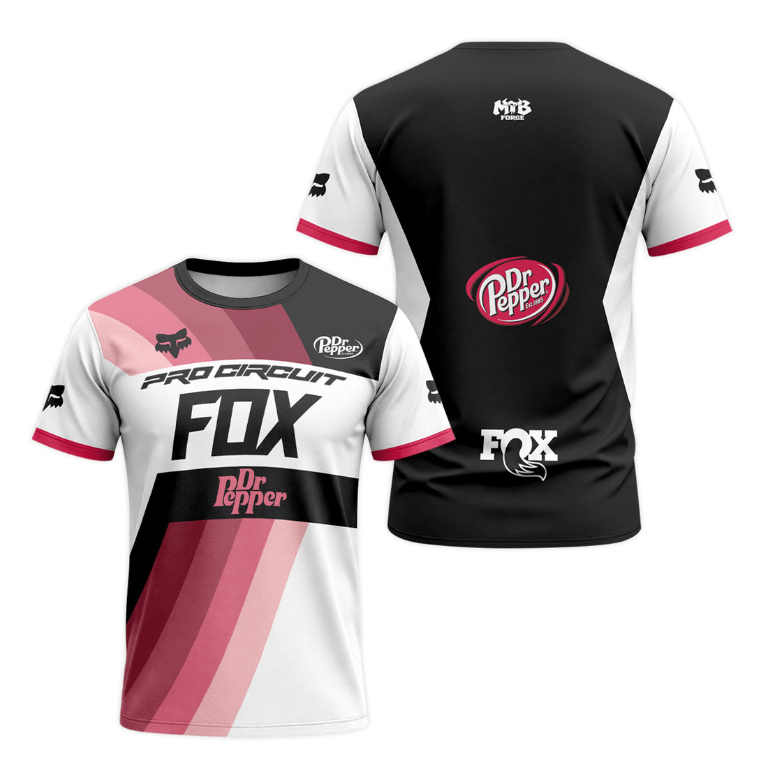 Pro Circuit Fox Dr Pepper Retro Pink Black Short Sleeve Motocross Jersey - front and back view