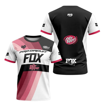 Pro Circuit Fox Dr Pepper Retro Pink Black Short Sleeve Motocross Jersey - front and back view