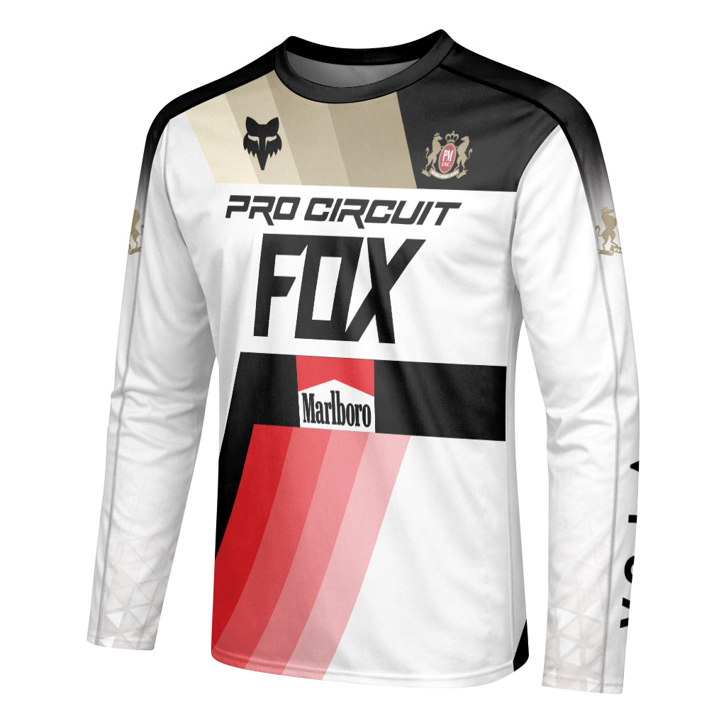 Pro Circuit Fox Marlboro Retro Red Black Factory Long Sleeve Motocross Jersey - left side mockup