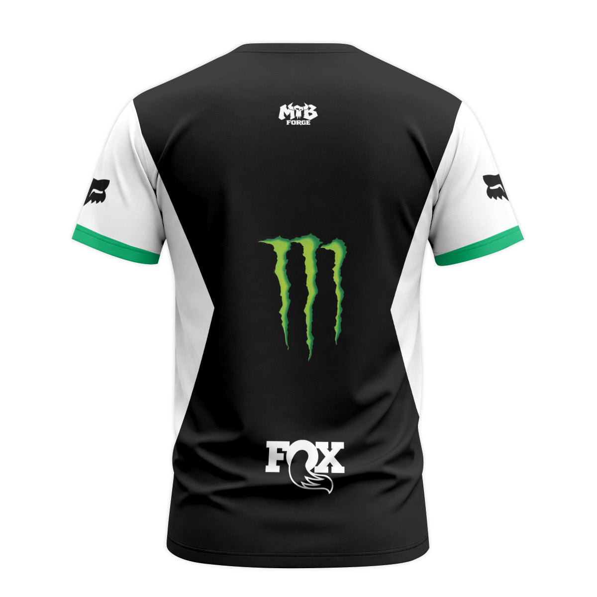 Pro Circuit Fox Monster Energy Black White Green Short Sleeve Motocross Jersey - back view mockup