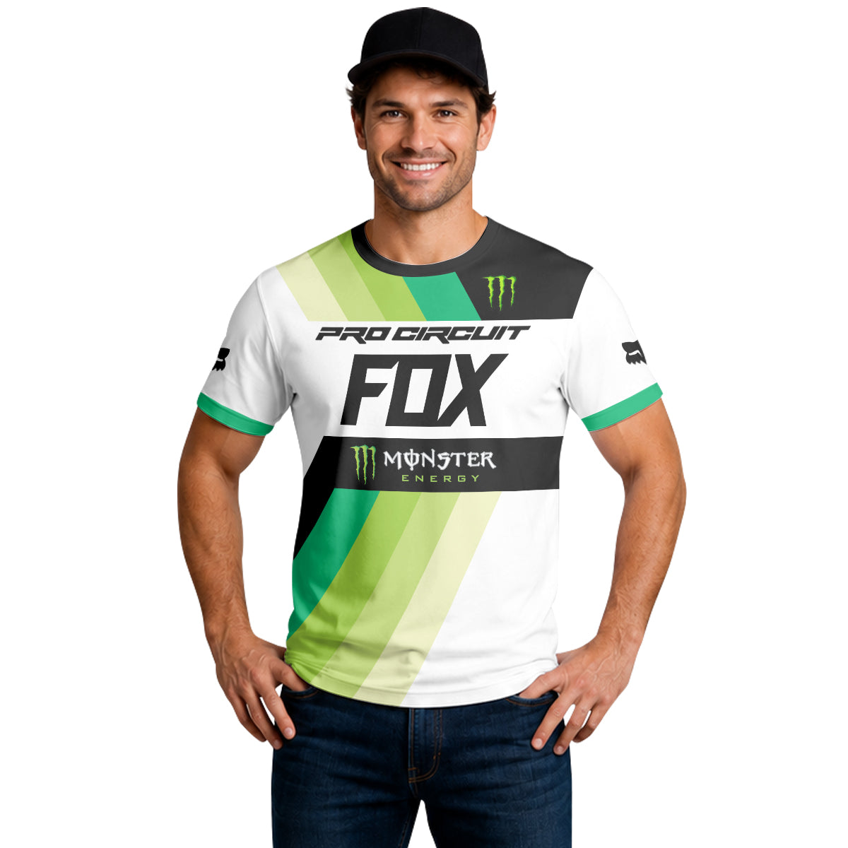 Pro Circuit Fox Monster Energy Black White Green Short Sleeve Motocross Jersey - lifestyle view