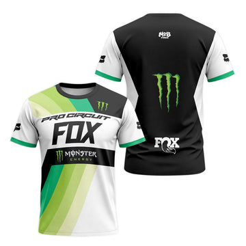 Pro Circuit Fox Monster Energy Black White Green Short Sleeve Motocross Jersey - front and back view