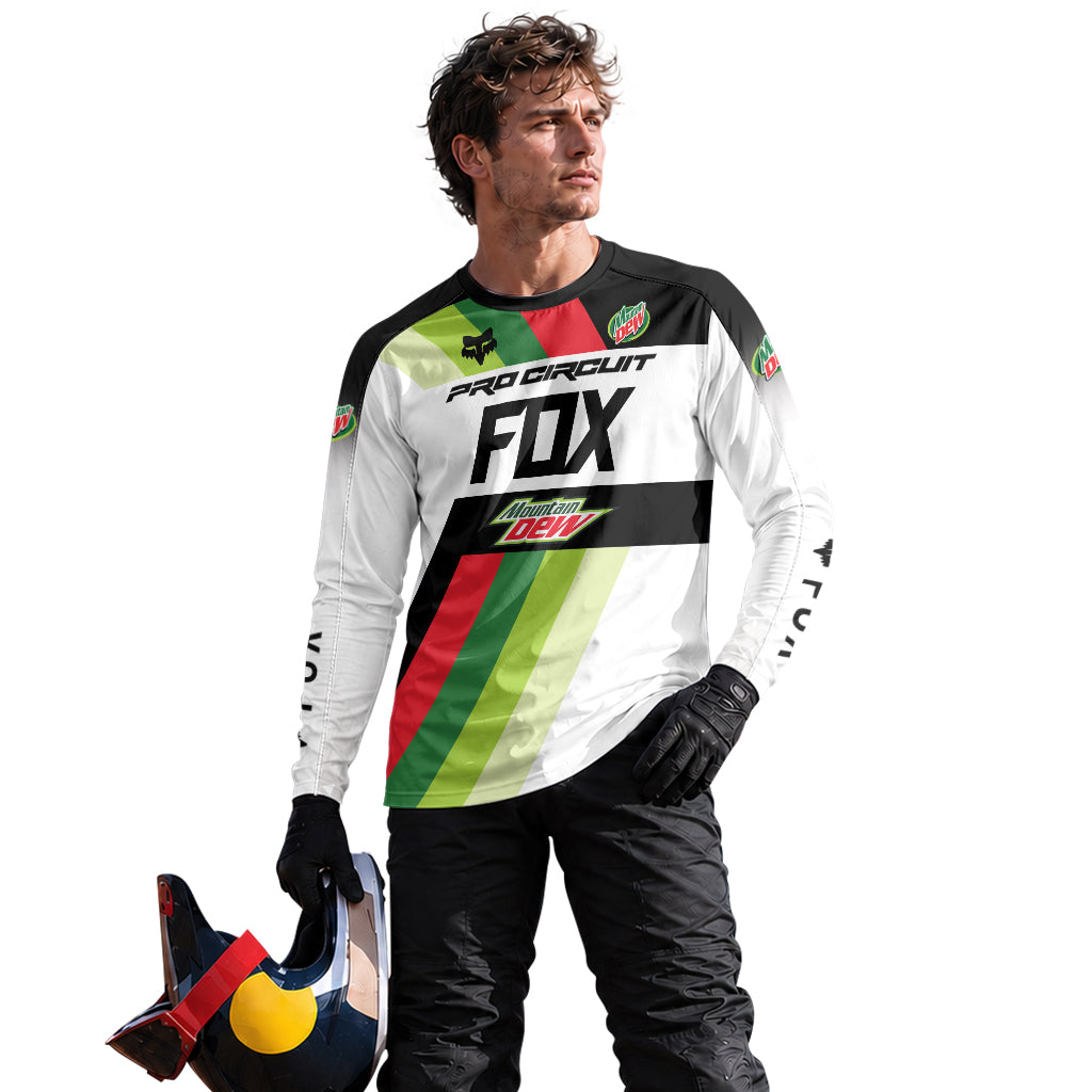 Pro Circuit Fox Mountain Dew Retro Green Red Long Sleeve Motocross Jersey - lifestyle view