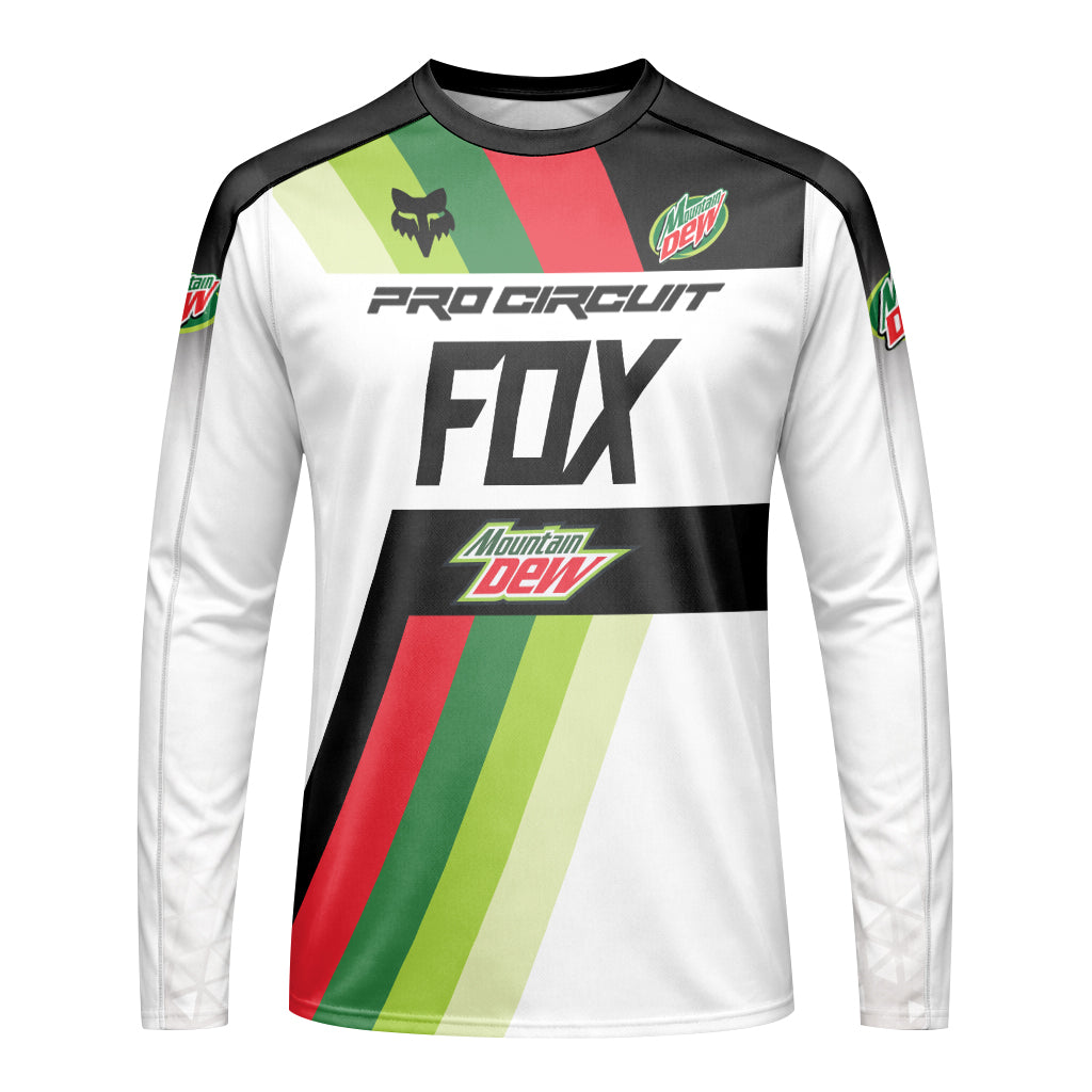Pro Circuit Fox Mountain Dew Retro Green Red Long Sleeve Motocross Jersey - front view mockup
