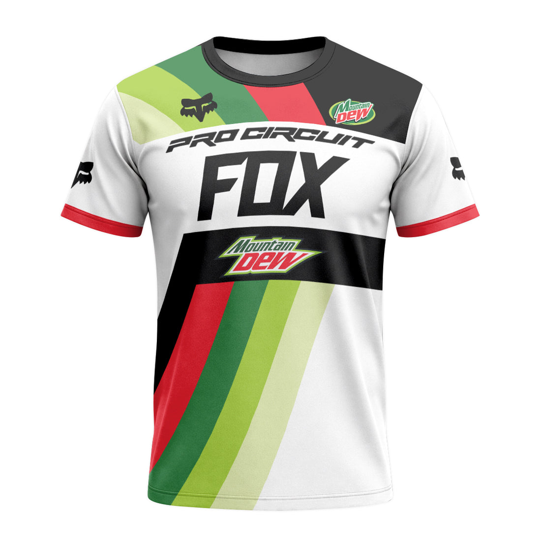 Pro Circuit Fox Mountain Dew Retro Green Red Short Sleeve Motocross Jersey - front and back view