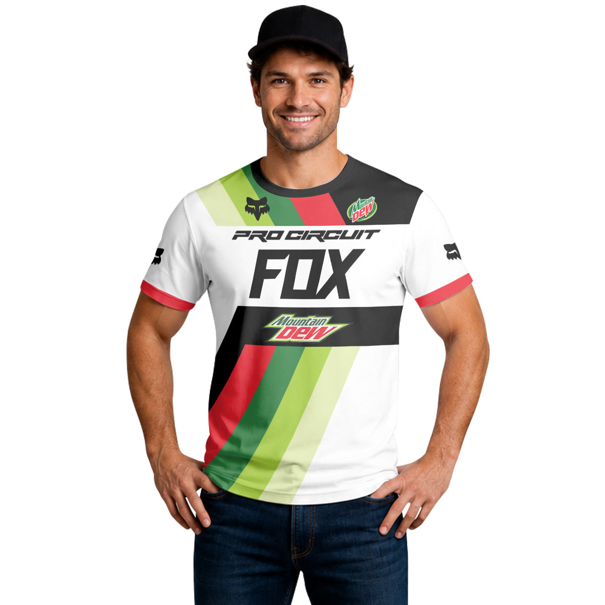 Pro Circuit Fox Mountain Dew Retro Green Red Short Sleeve Motocross Jersey - lifestyle view