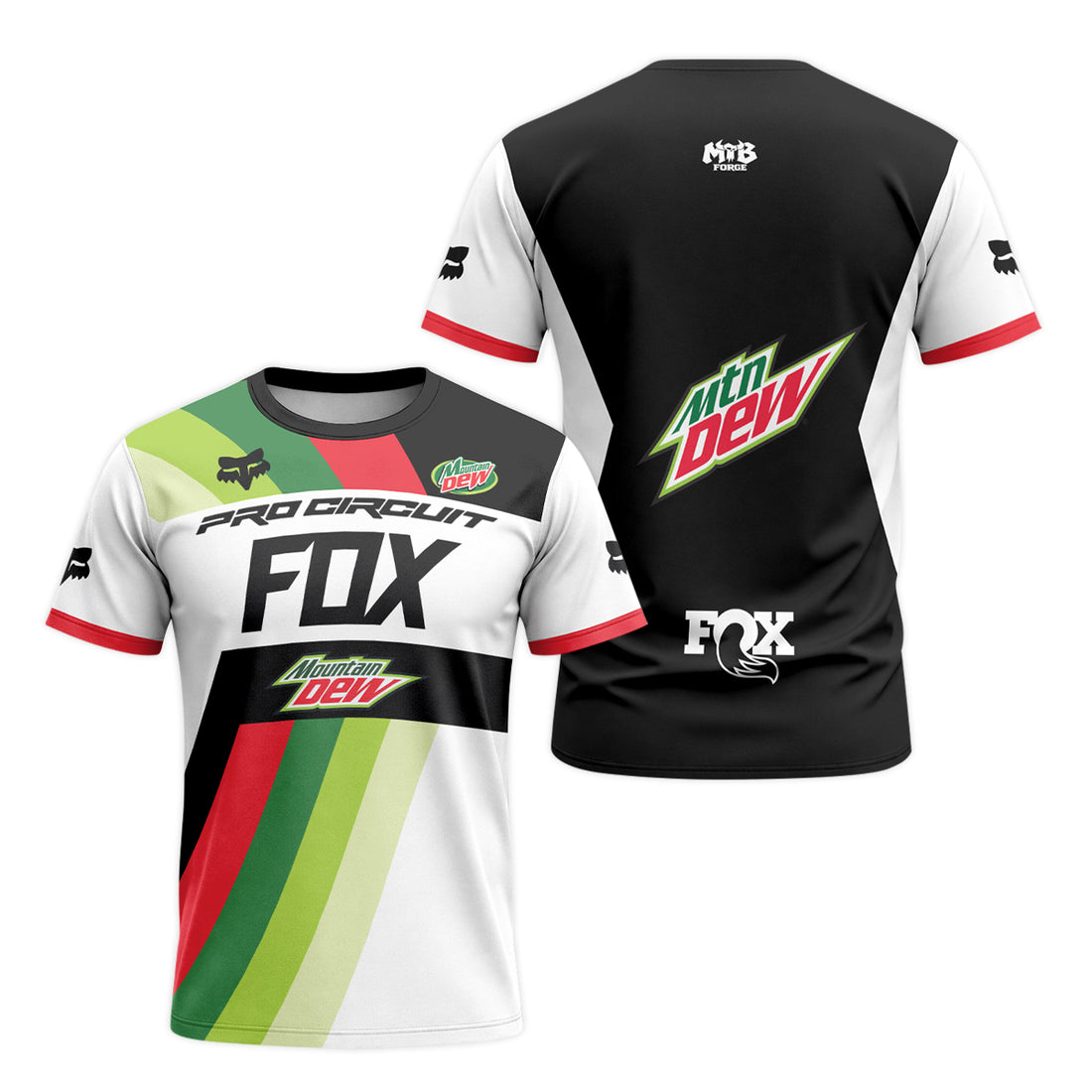 Pro Circuit Fox Mountain Dew Retro Green Red Short Sleeve Motocross Jersey - front and back view