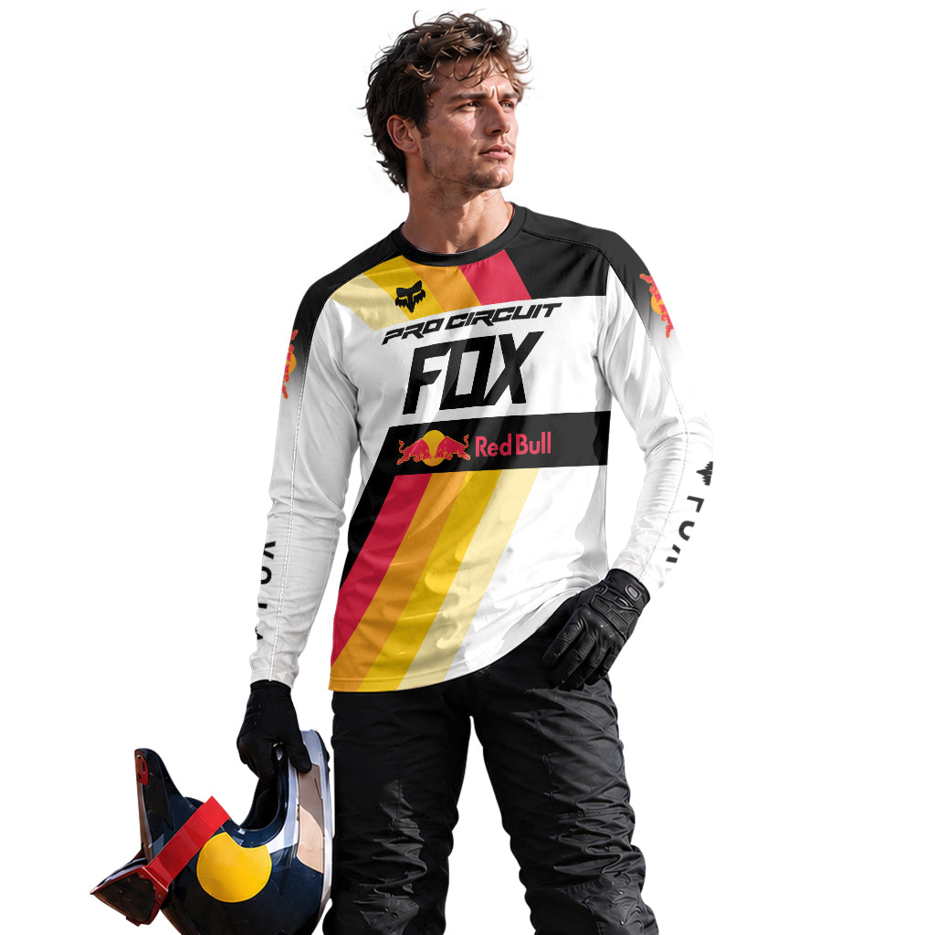 Pro Circuit Fox Red Bull Retro Racing Black White Long Sleeve Motocross Jersey - lifestyle view