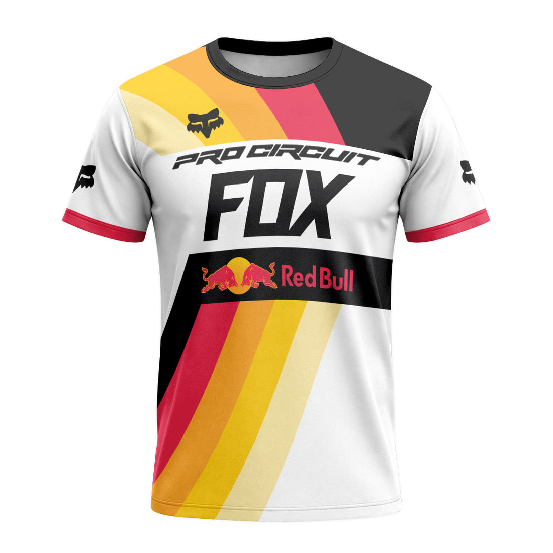 Pro Circuit Fox Red Bull Retro Racing Black White Short Sleeve Motocross Jersey - front and back view