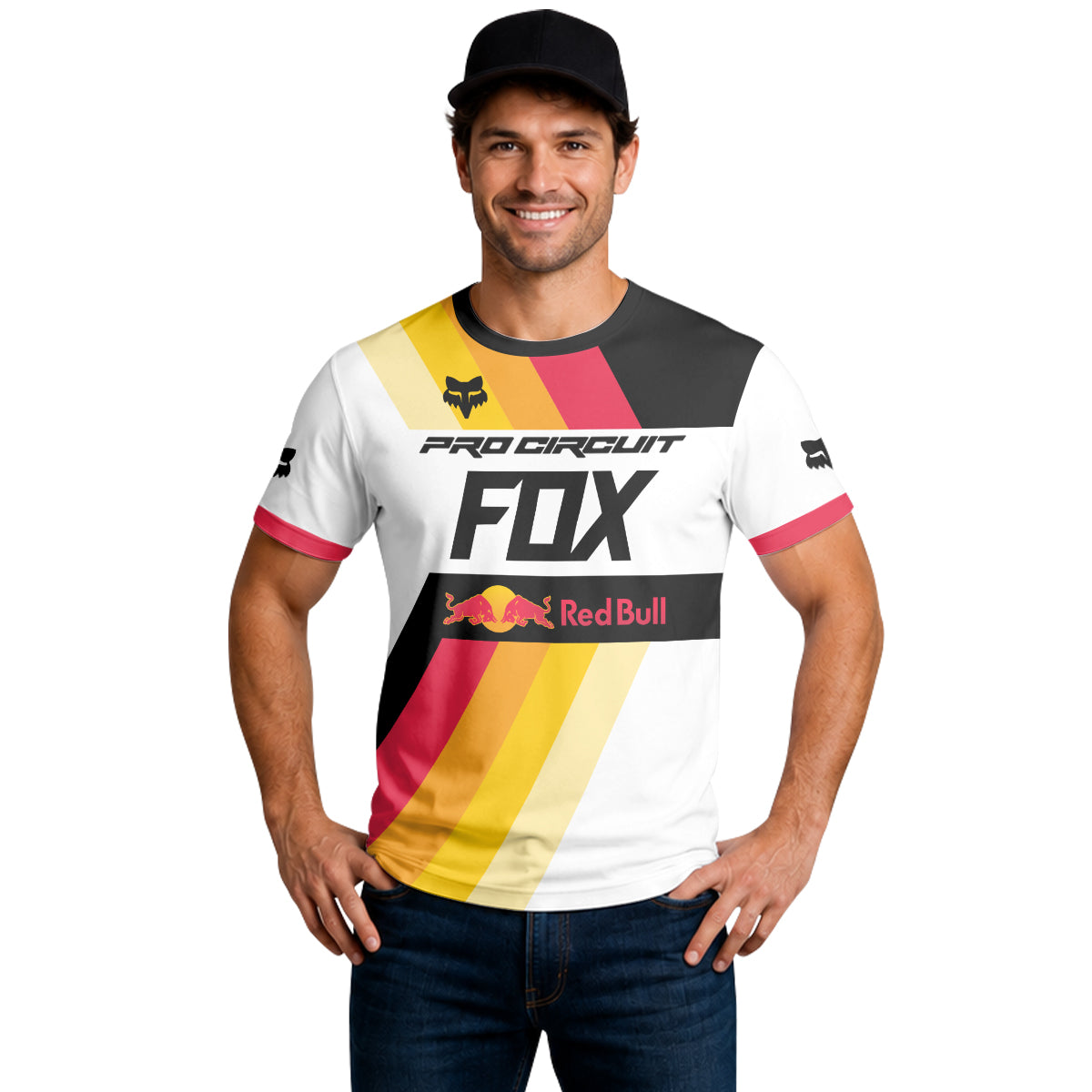 Pro Circuit Fox Red Bull Retro Racing Black White Short Sleeve Motocross Jersey - lifestyle view