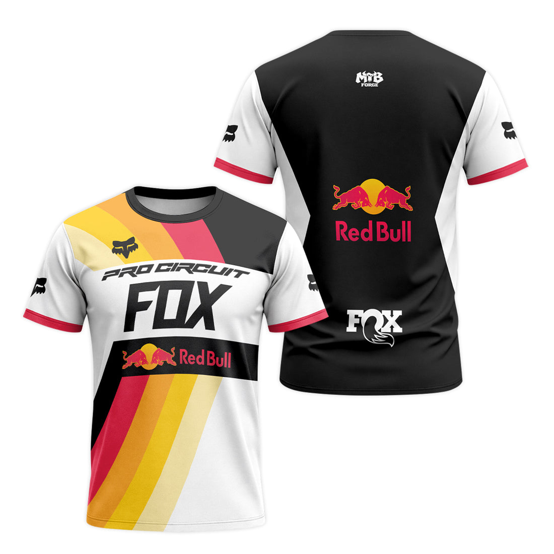 Pro Circuit Fox Red Bull Retro Racing Black White Short Sleeve Motocross Jersey - front and back view