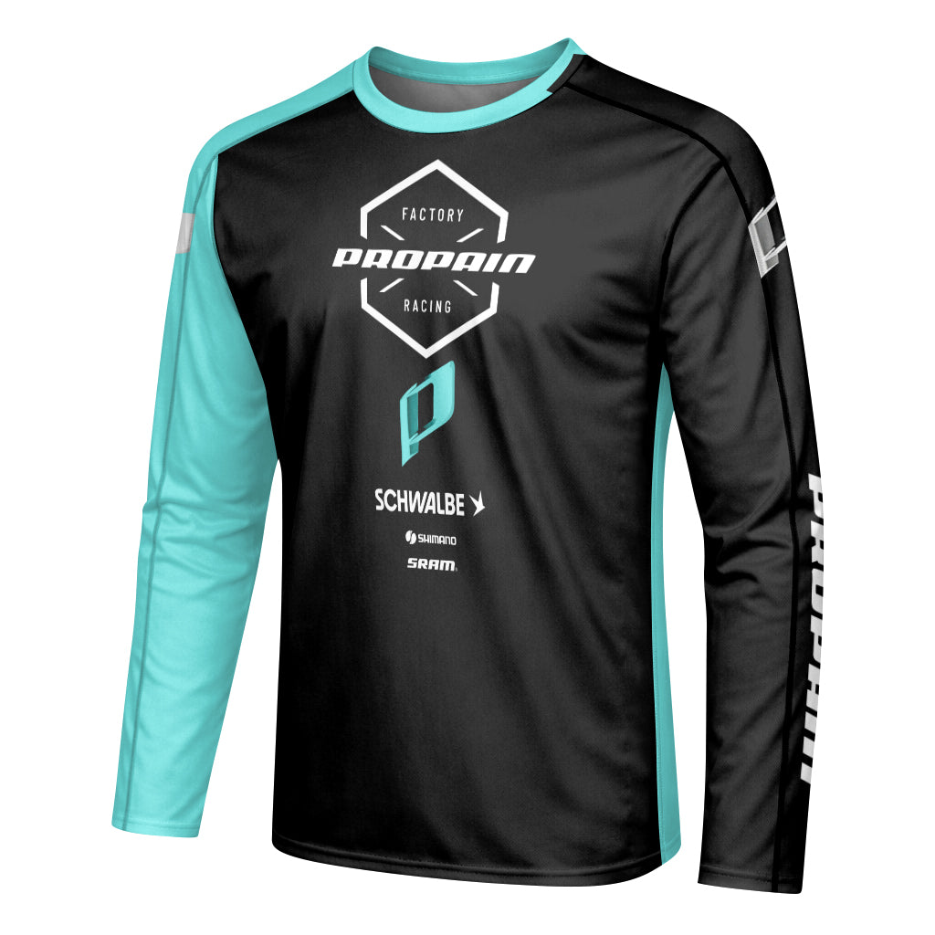 Propain Factory Racing Black Aqua Long Sleeve Mountain Bike Jersey