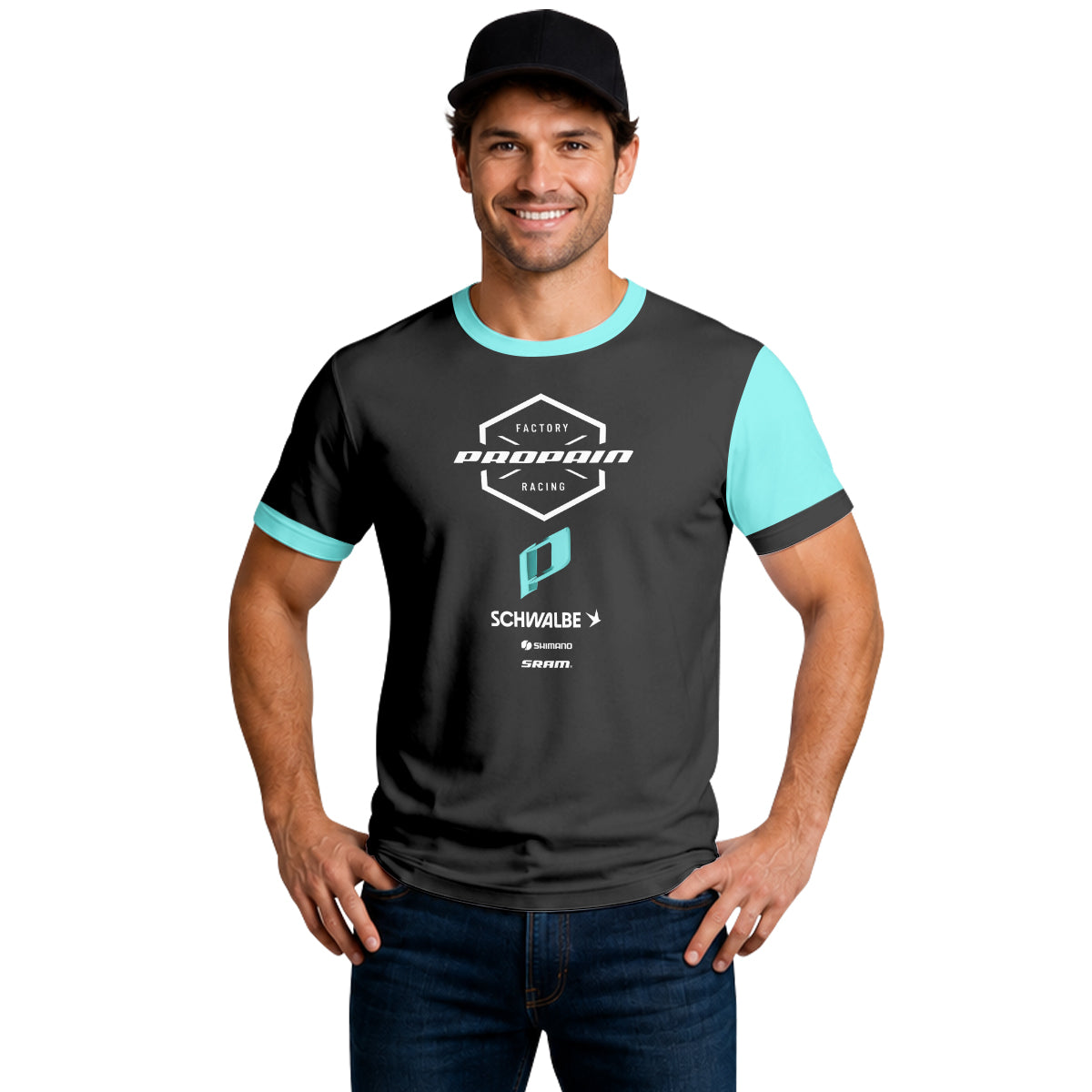 Propain Factory Racing Black Aqua Short Sleeve Mountain Bike Jersey