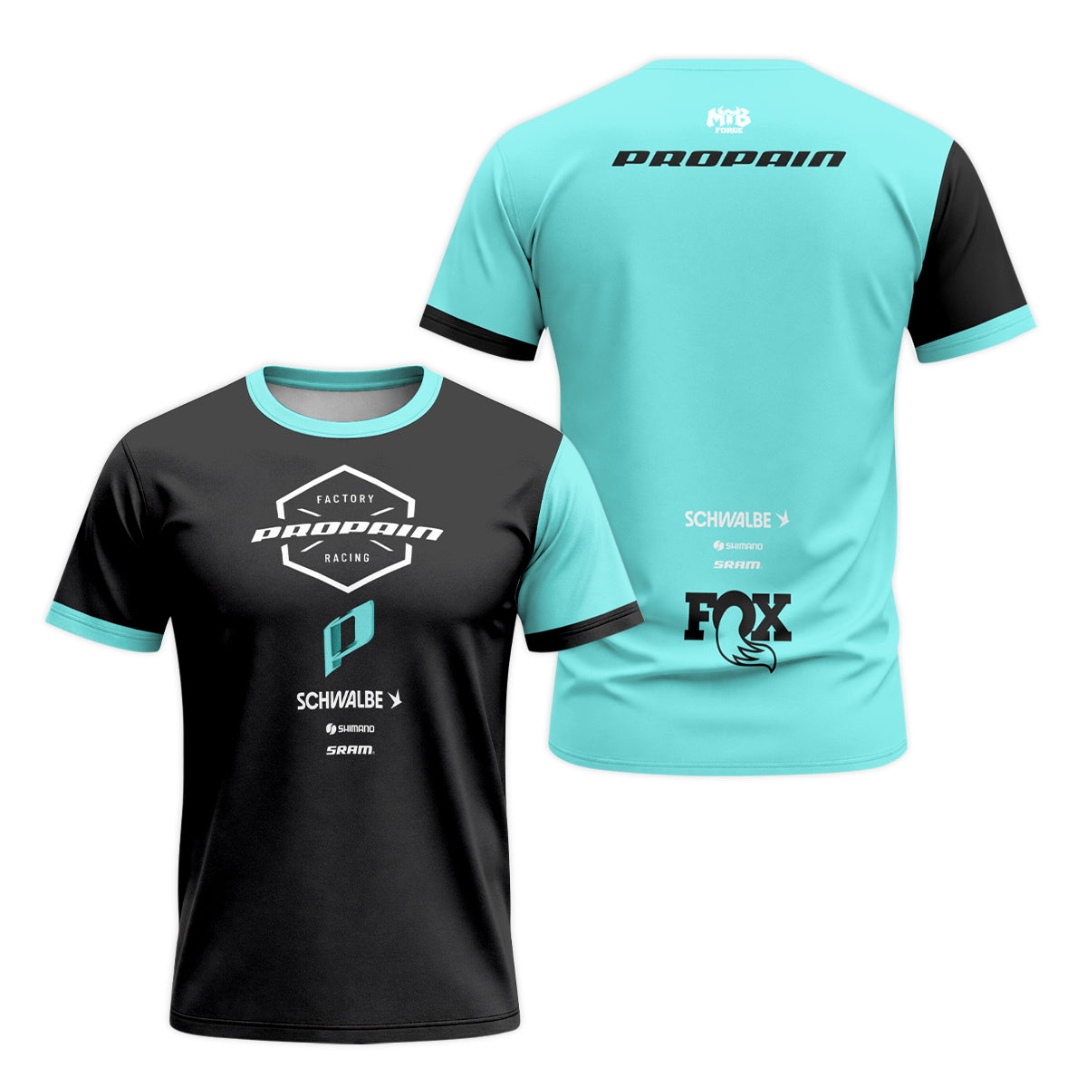 Propain Factory Racing Black Aqua Short Sleeve Mountain Bike Jersey