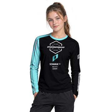Propain Factory Racing Black Aqua Youth Long Sleeve Mountain Bike Jersey – Girl Lifestyle View