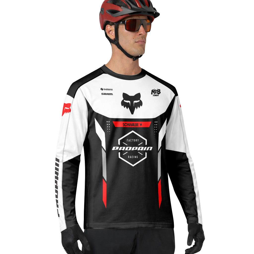 Propain Factory Racing Fox Black White Red Long Sleeve Mountain Bike Jersey - lifestyle view