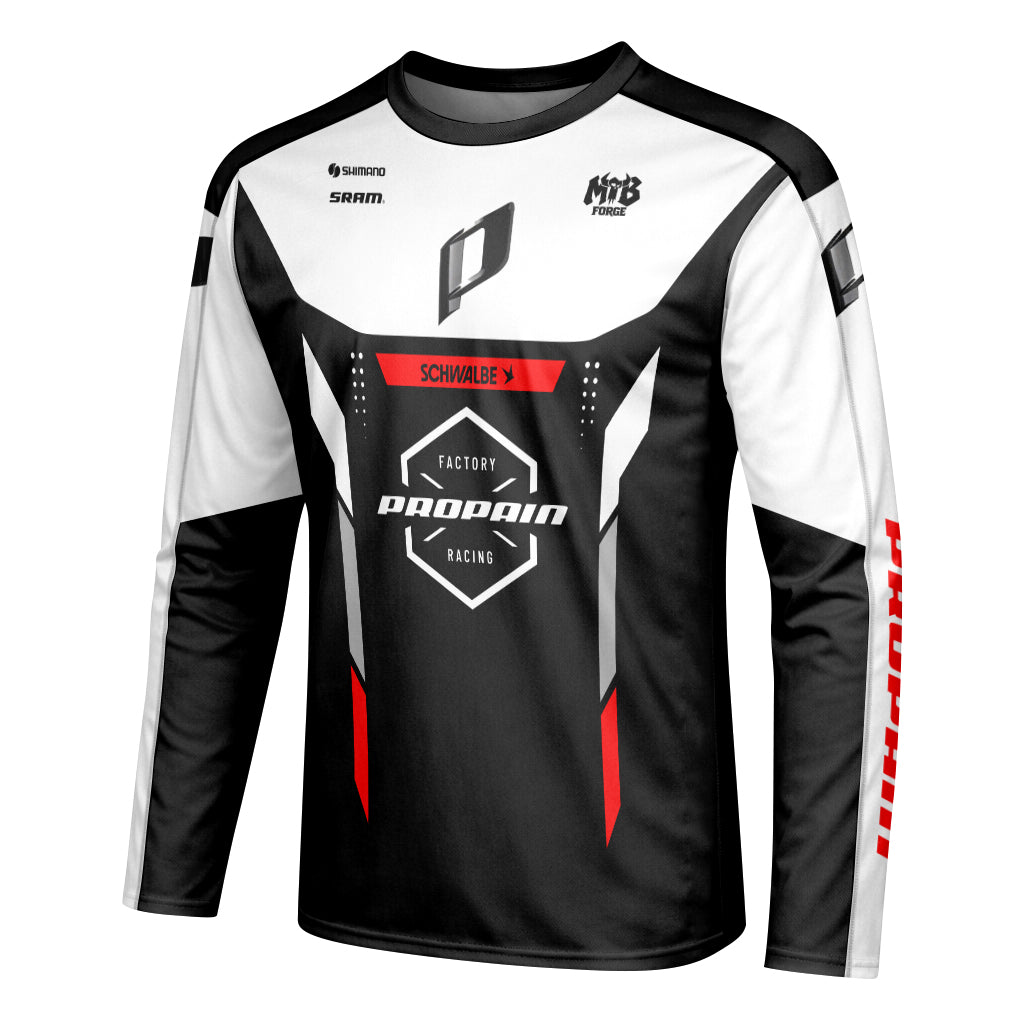 Propain Factory Racing MTB Black White Red Long Sleeve Mountain Bike Jersey