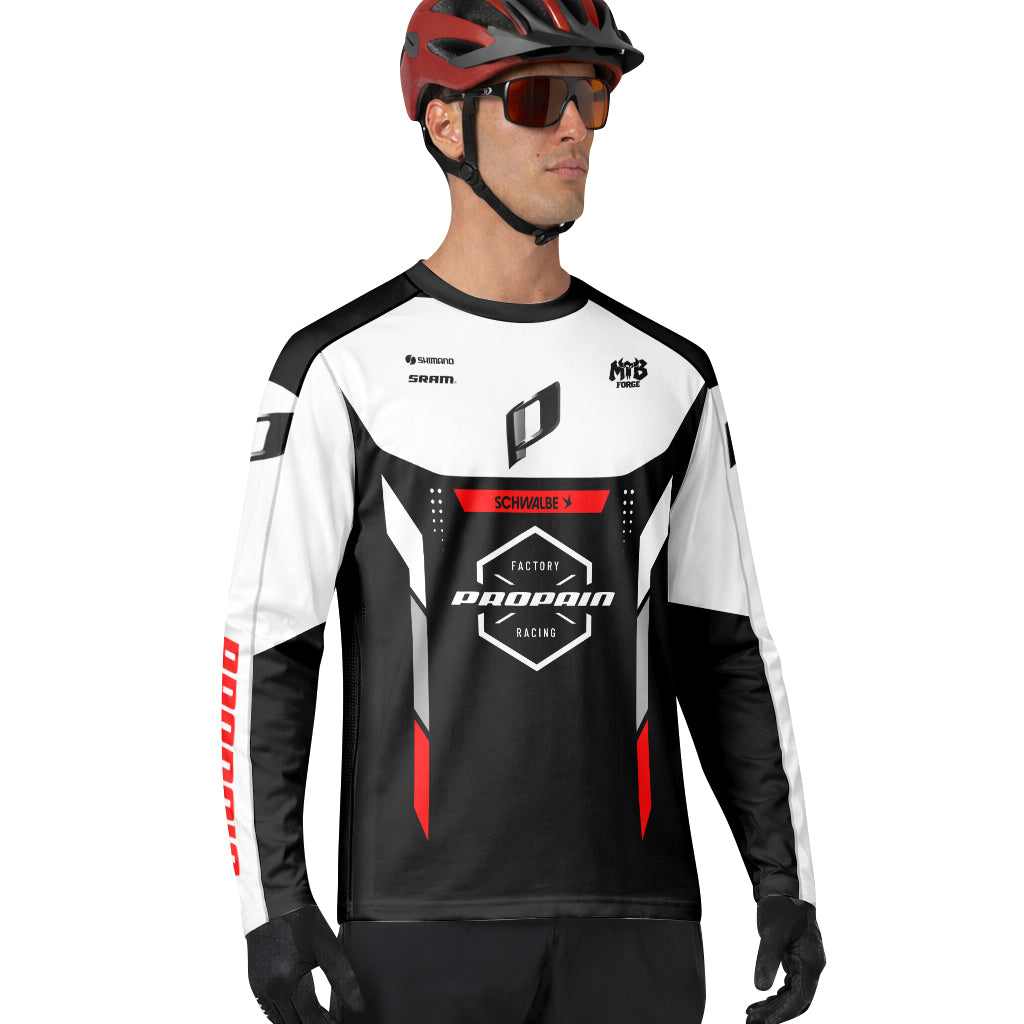 Propain Factory Racing MTB Black White Red Long Sleeve Mountain Bike Jersey
