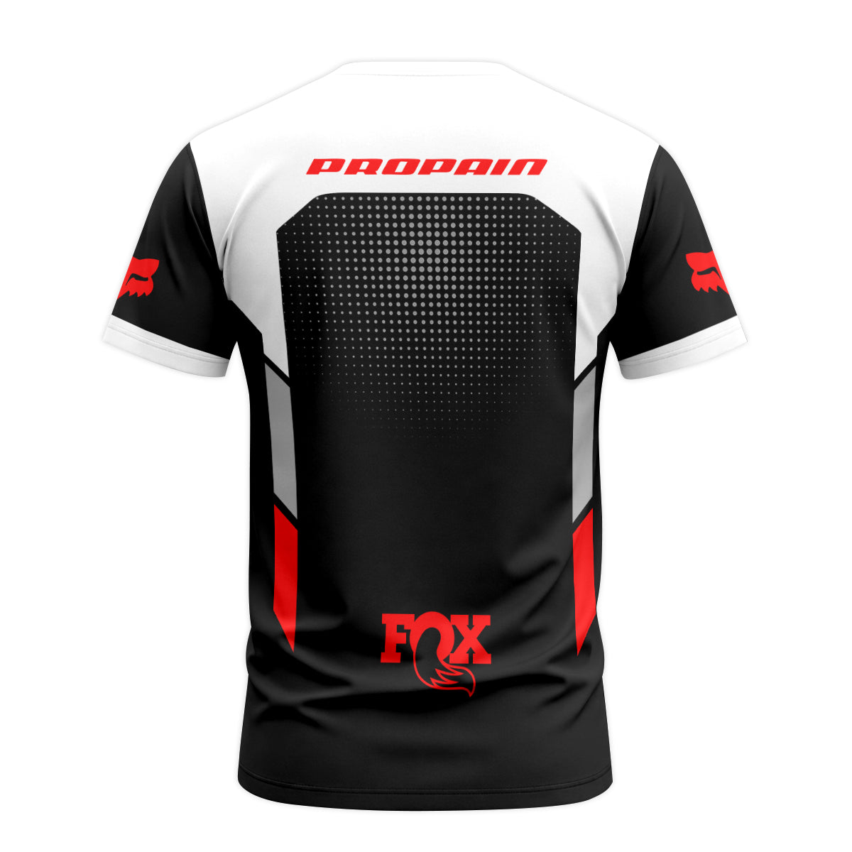 Propain Factory Racing Fox Black White Red Short Sleeve Mountain Bike Jersey - back view mockup