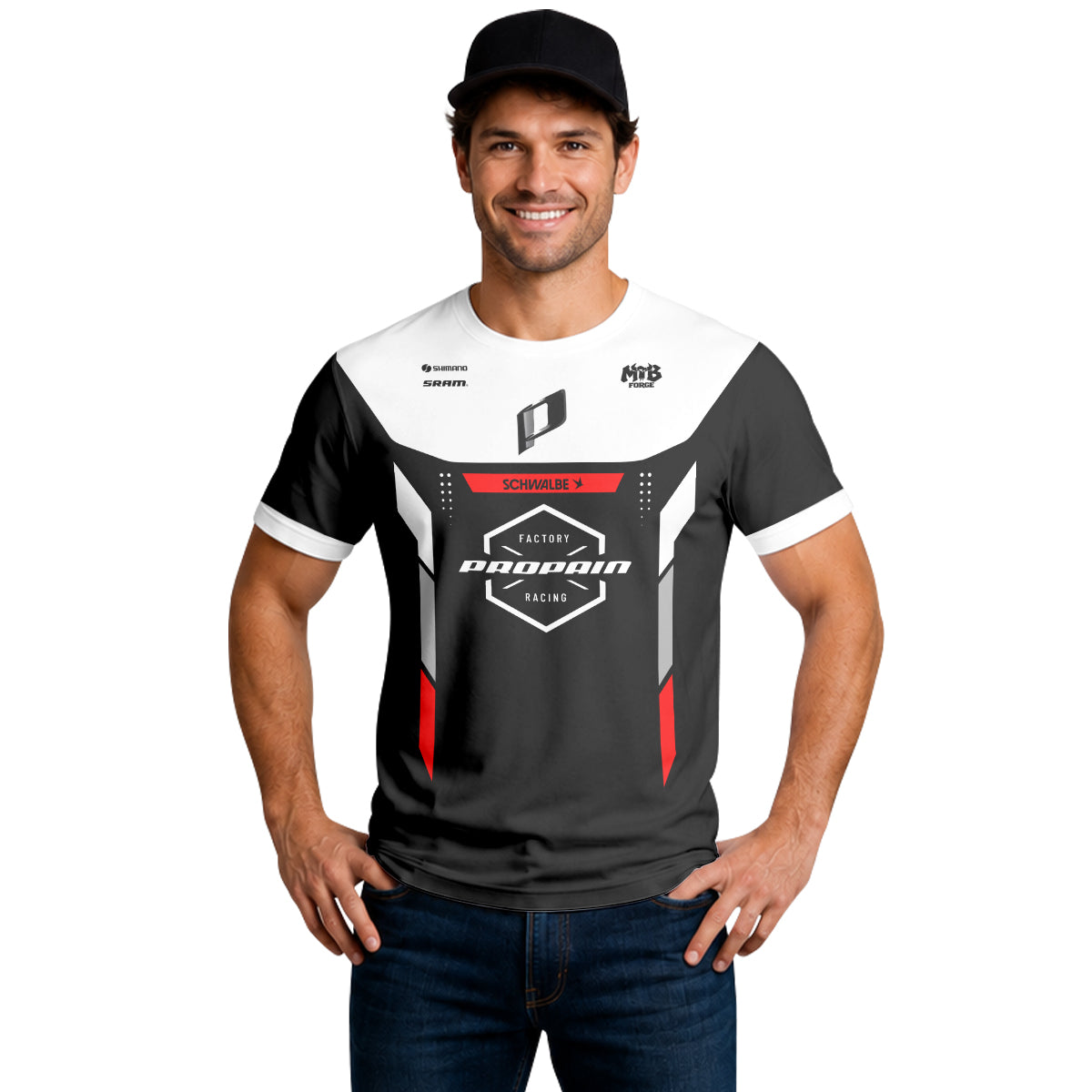 Propain Factory Racing MTB Black White Red Short Sleeve Mountain Bike Jersey