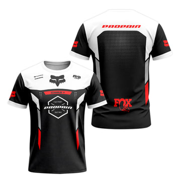 Propain Factory Racing Fox Black White Red Short Sleeve Mountain Bike Jersey - front and back view