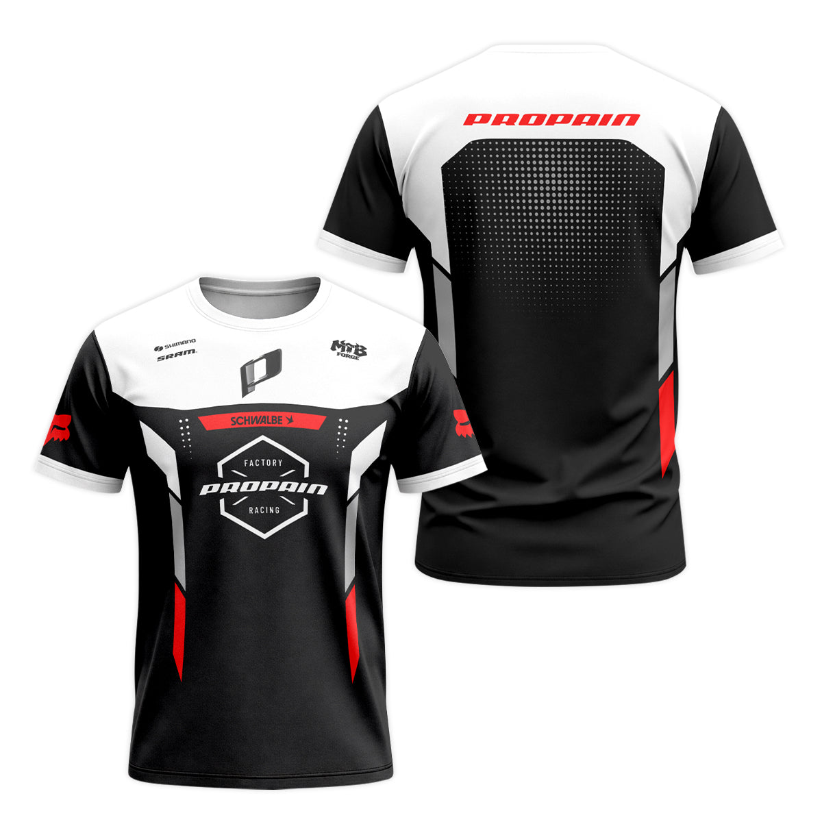 Propain Factory Racing MTB Black White Red Short Sleeve Mountain Bike Jersey