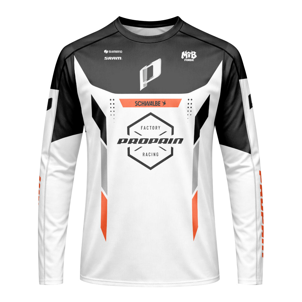 Propain Factory Racing MTB White Orange Long Sleeve Mountain Bike Jersey