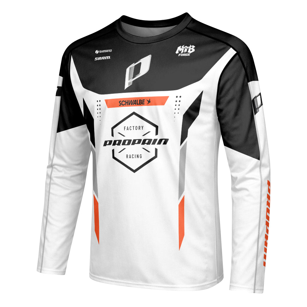 Propain Factory Racing MTB White Orange Long Sleeve Mountain Bike Jersey