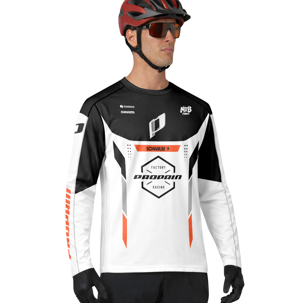 Propain Factory Racing MTB White Orange Long Sleeve Mountain Bike Jersey