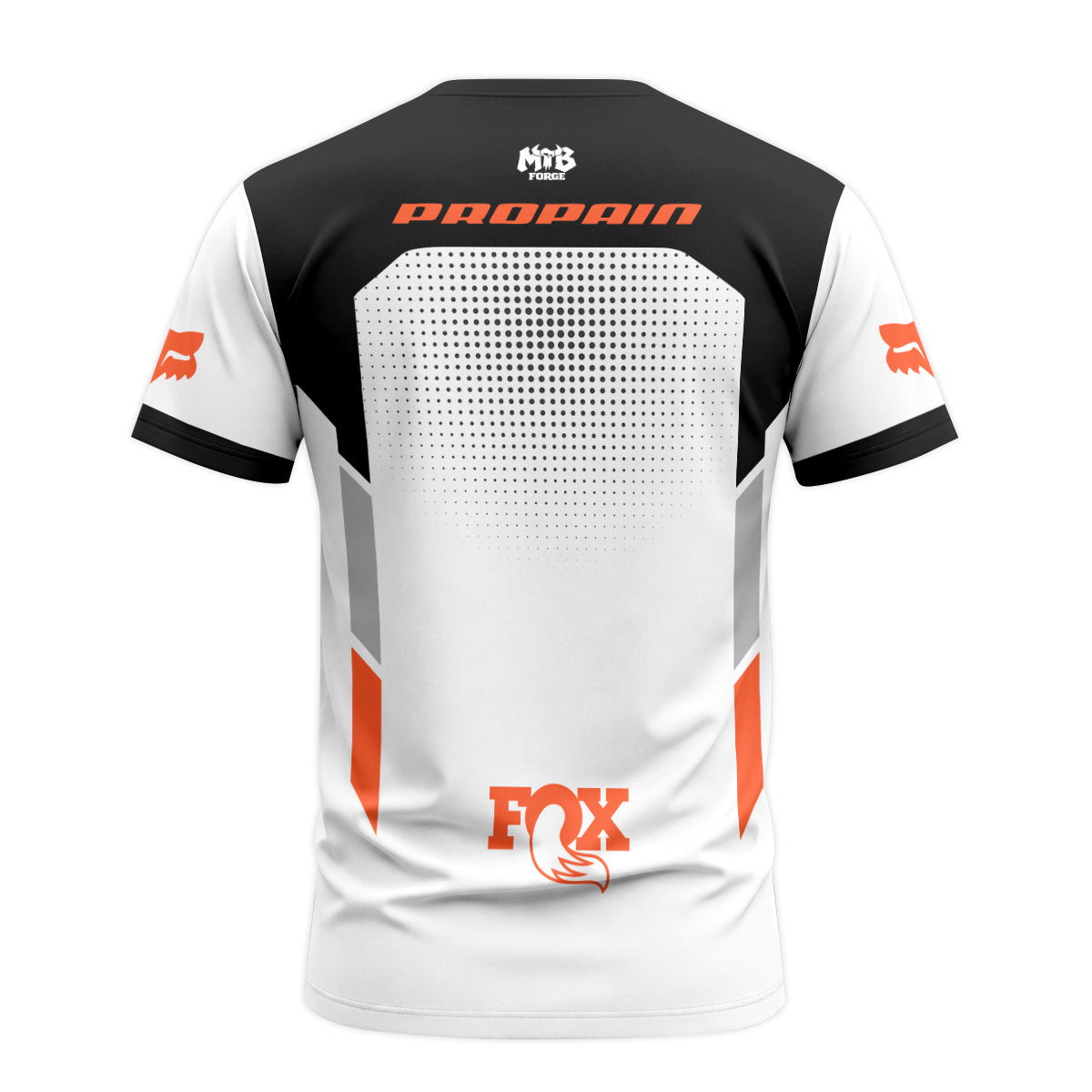 Propain Factory Racing Fox White Orange Short Sleeve Mountain Bike Jersey - back view mockup