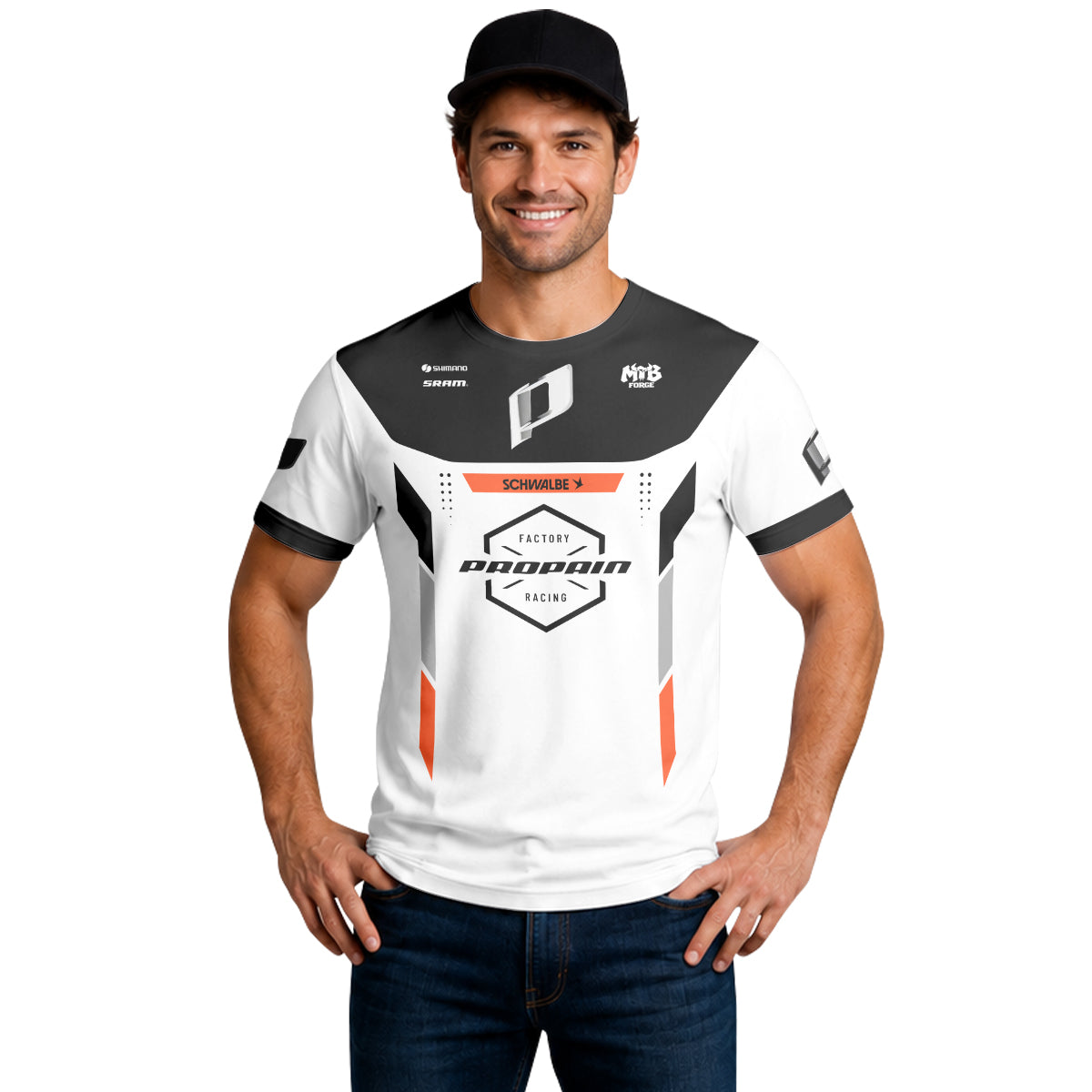 Propain Factory Racing MTB White Orange Short Sleeve Mountain Bike Jersey