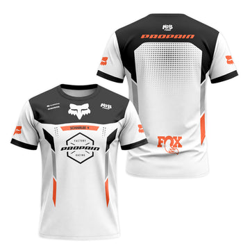 Propain Factory Racing Fox White Orange Short Sleeve Mountain Bike Jersey - front and back view