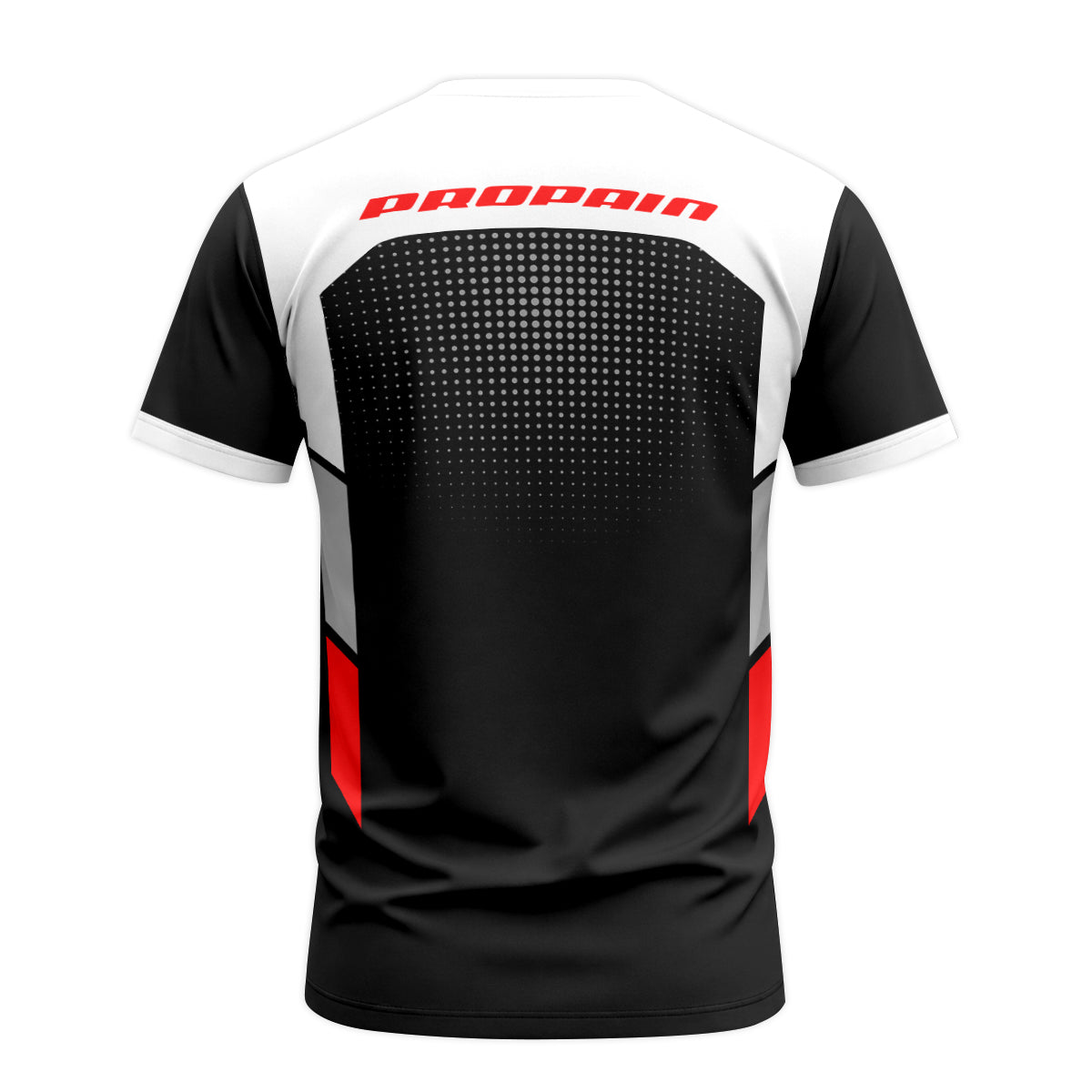 Propain Factory Racing MTB Black White Red Youth Short Sleeve Mountain Bike Jersey – Back View Mockup