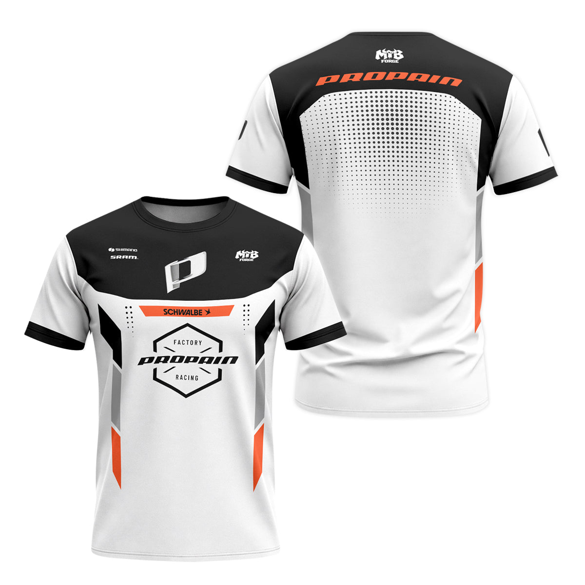 Propain Factory Racing MTB White Orange Youth Short Sleeve Mountain Bike Jersey – Front and Back View