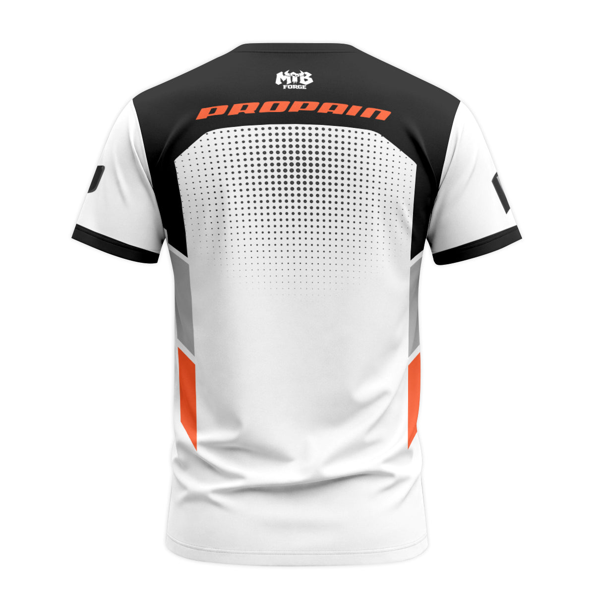 Propain Factory Racing MTB White Orange Youth Short Sleeve Mountain Bike Jersey – Back View Mockup