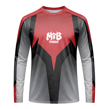 Red Black Gray Geometric Long Sleeve Mountain Bike Jersey – Front View Mockup