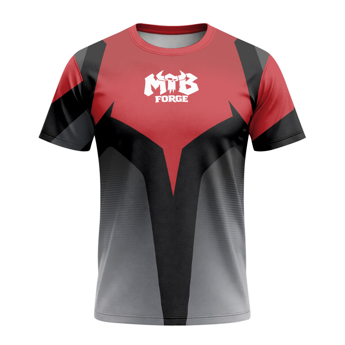 Red Black Gray Geometric Short Sleeve Mountain Bike Jersey – Front View Mockup