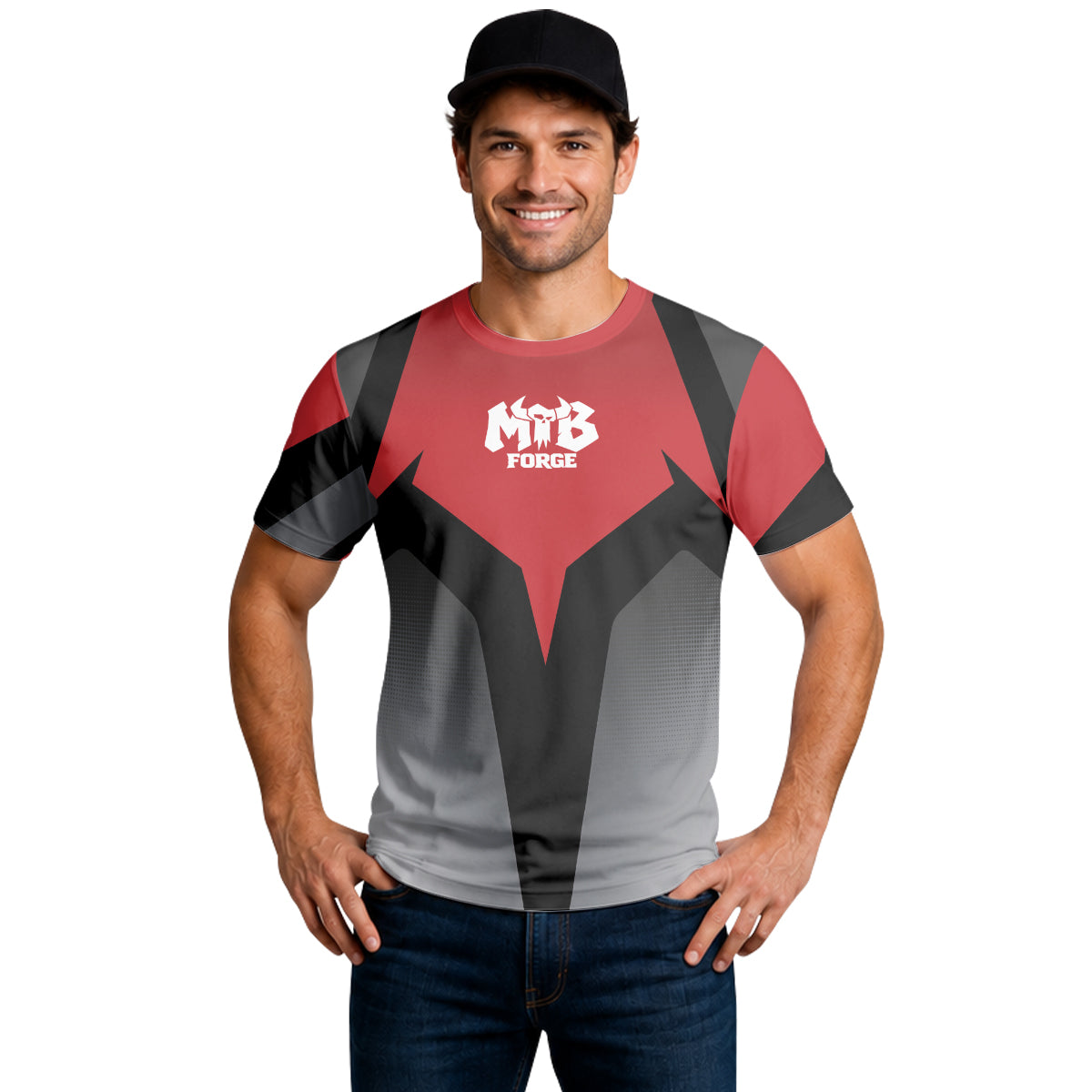 Red Black Gray Geometric Short Sleeve Mountain Bike Jersey – Lifestyle View