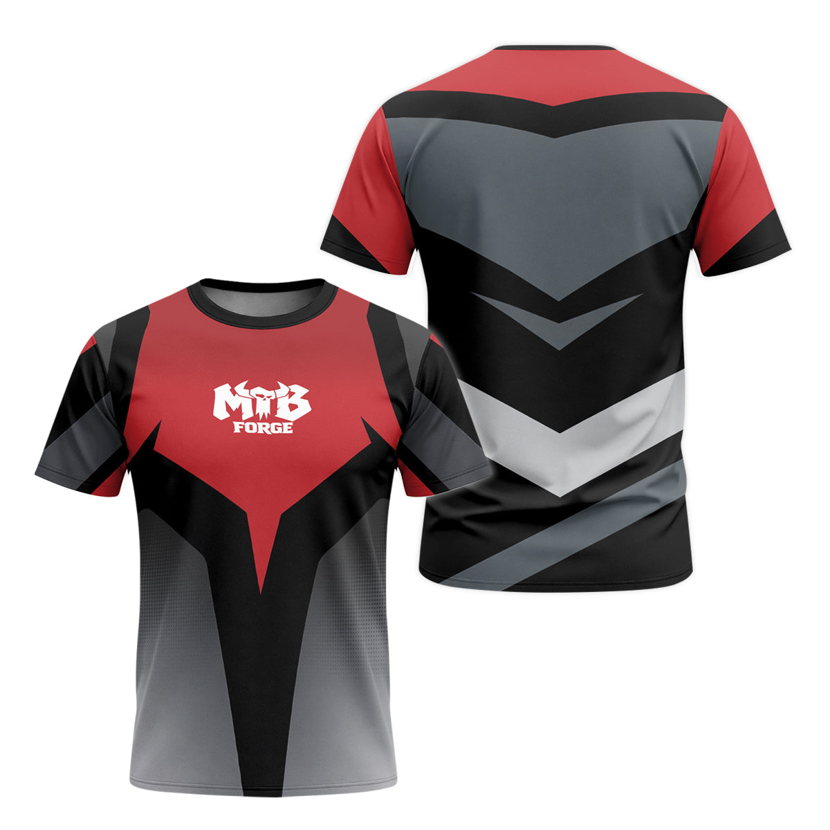 Red Black Gray Geometric Youth Short Sleeve Mountain Bike Jersey – Front and Back View