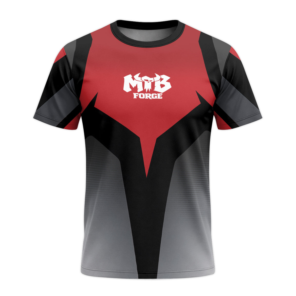Red Black Gray Geometric Youth Short Sleeve Mountain Bike Jersey – Front View Mockup