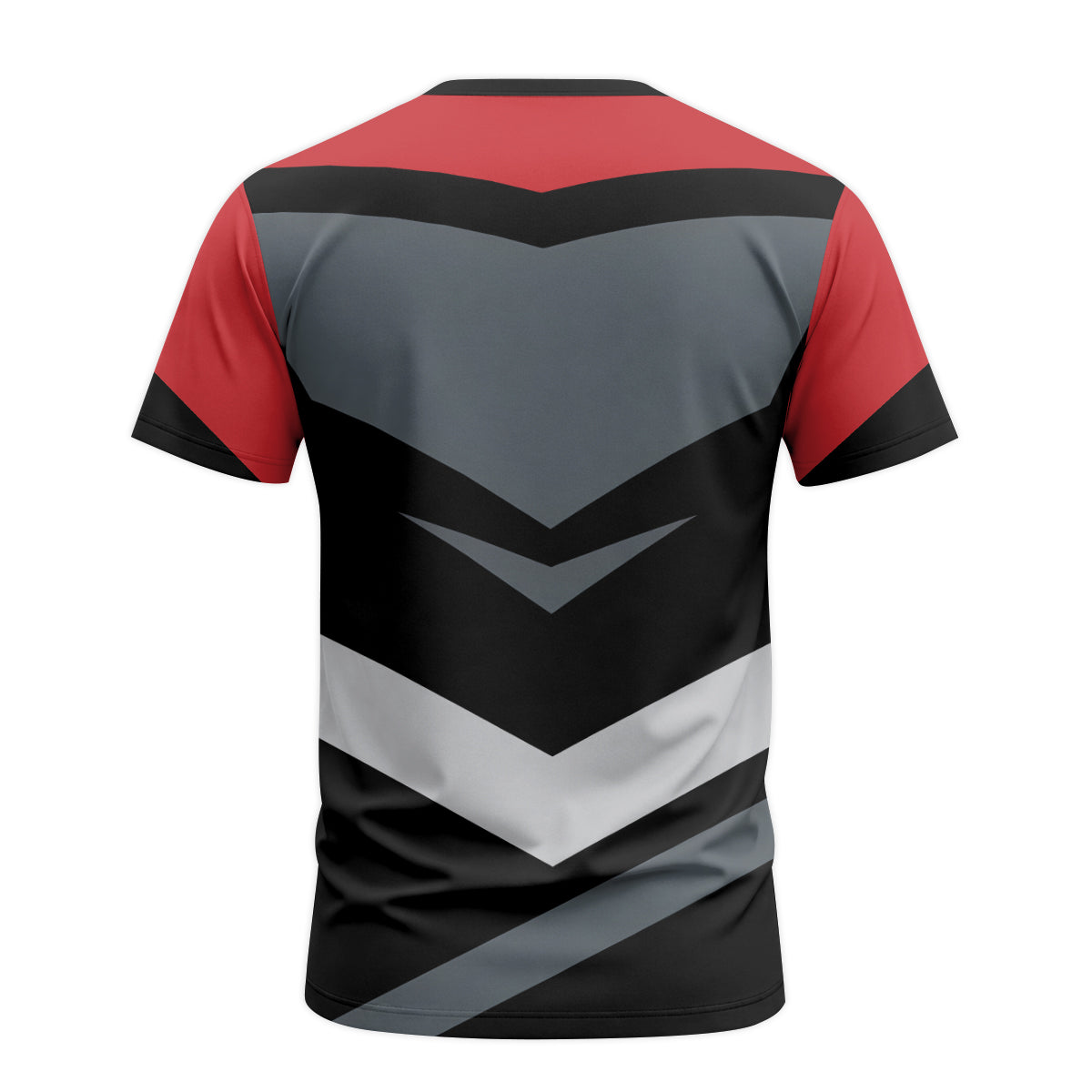 Red Black Gray Geometric Youth Short Sleeve Mountain Bike Jersey – Back View Mockup